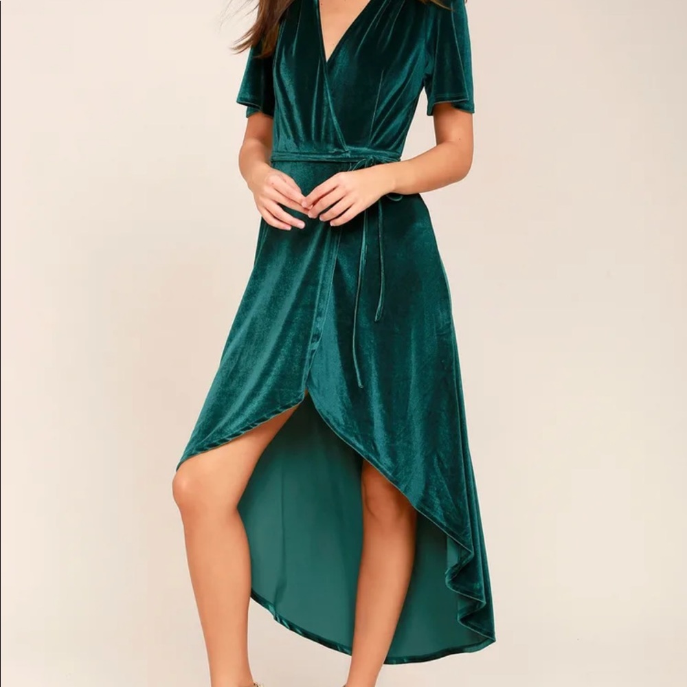 Armour Teal green velvet wrap midi-dress